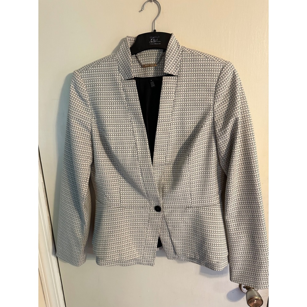 White House Black Market Black White Grid Peplum Blazer WHBM Jacket Office Sz 6